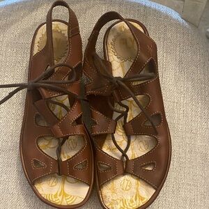 Fly London Brown Leather Lace-Up Sandals